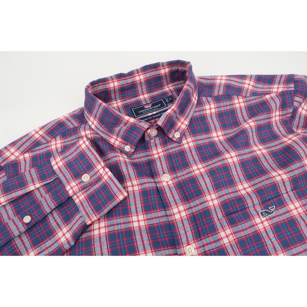 Vineyard Vines‎ Performance Mens Large Blue Plaid Classic Tucker Flannel Shirt